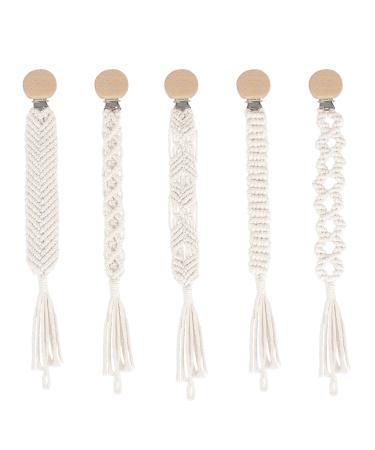 AELS 11.8 Macrame Baby Pacifier Clip  Set of 5  Natural Pacifier Holder Teething Clips for Boys Girls Infant Baby  Boho Style Handmade Cotton Rope
