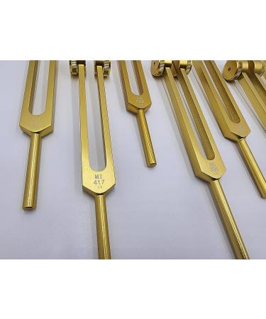 YANTRA Sacred Solfeggio Gold Color Weighted Tuning Forks Set of 9 DNA Repair with Striker and Velvet Bag - Buy Online on GoSupps.com