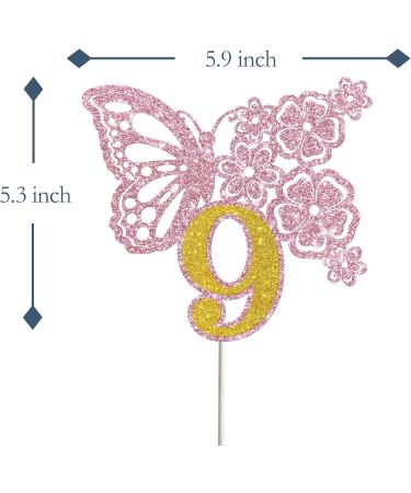 Tenhaisi Pink & Gold 3D Butterfly Flower Sign 9 Cake Topper - Happy 9th Birthday/Anniversary Party Decoration 3D Cake Topper- Girls 9th Birthday Party Supplies - Buy Online on GoSupps.com