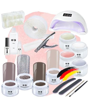 ND24 NAILDESIGN-Geln gel Starter Set Premium with LED prison gel assembly gel French gel sealing gel sealing gel LED lamp & en vouge gels-suitable for beginners-LED gel made in Germany & vegan starter set premium + en vouge gele