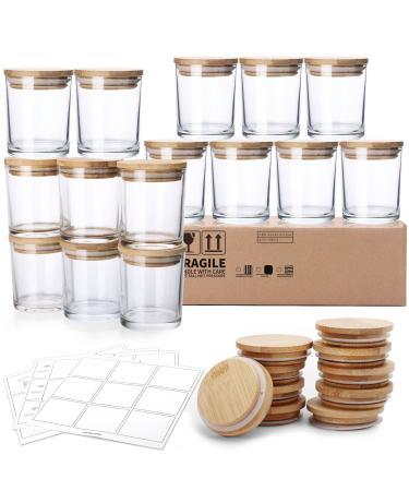 Candle Jars for Making Candles 15-Pack 6 OZ Thick Glass Jars with Airtight Bamboo Lids and Sticky Labels Clear Empty Candle Jars for Making Candles - Dishwasher Safe 15 Pack Clear Jars+Bamboo Lids