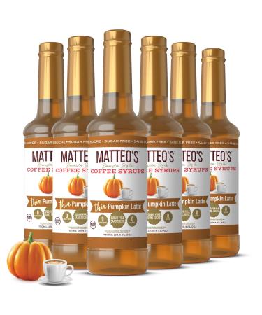 Matteo's Barista Style Sugar-Free Coffee Syrup Pumpkin Latte Flavor Zero Calories and Sugar Keto Friendly Ideal for Lattes Cappuccinos Espresso Americano Indulgent Taste (750mL 6-pack) 750 ml (Pack of 6)