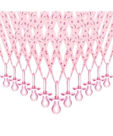 48 Pieces Baby Pacifiers Necklace Acrylic Baby Pacifier Party Favors Cute Pink Pacifier Necklaces Plastic Baby Shower Pacifiers for Party Favor Plastic Clothespins