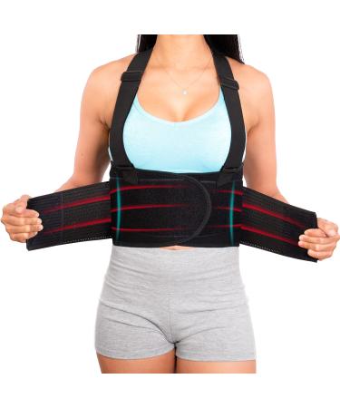 Lower Back Brace with Suspenders | Lumbar Support | Wrap for Posture Recovery, Workout, Herniated Disc Pain Relief | Waist Trimmer Work Ab Belt | Industrial | Adjustable | Women & Men | Black Mesh M Medium (Pack of 1) Black