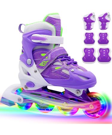 PETUOL Children Inline Skates, Kids Adjustable Roller Skates with Full Wheels Light Up for Girls and Ladies Small(Little kid 11J-1)