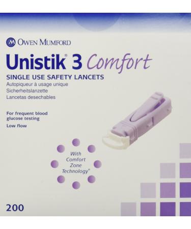 Owen Mumford Unistik 3 Lancets - (200 /bx) Comfort Style Purple - Model At1044