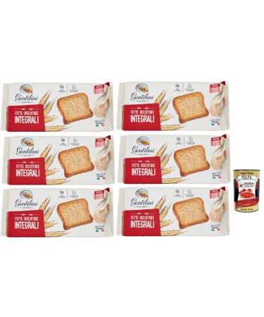 Gentilini Fette Integrali, whole grain rusk bread rich in fibre 100% Italian product 6 x 175 g + Italian Gourmet polpa 400 g