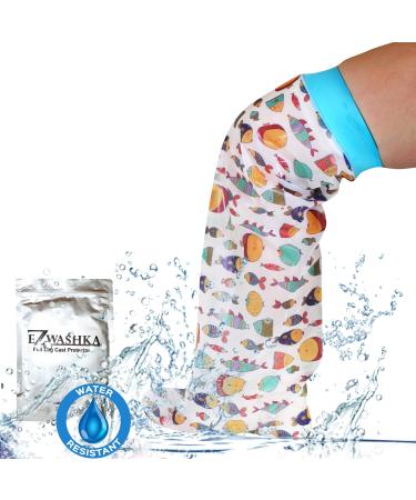 Kids Cast Cover for Showering Foot Waterproof Reusable Cast Protector for Toddlers and Little Kids Cute Design with Fishes  Toddler-Little Kid Size Toddler-Little Kid Print With Fishes