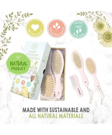 Baby Hair Brush - Natural Wooden Cradle Cap Brush with Soft Goat Bristle - Baby Brush Set for Newborns - Toddler Comb - Blush Oval - Buy Online on GoSupps.com
