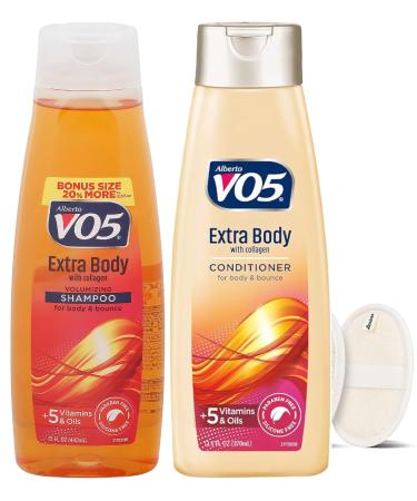 Alberto VO5 Extra Body Volumizing Shampoo & Conditioner Set - 15 oz Shampoo + 12.5 oz Conditioner - Add Volume to Hair. Bonus Loofah Sponge Included!