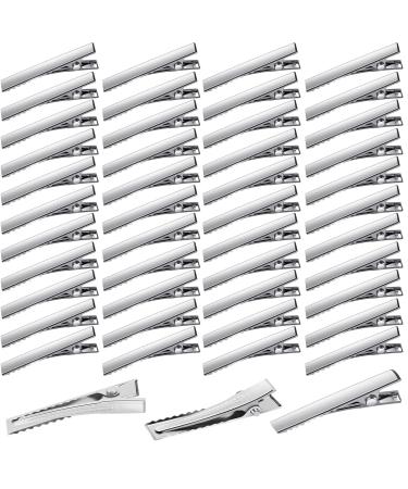 200 Pcs Metal Alligator Hair Clips Silver Single Prong Alligator Clips  Hair Clips Flat Top with Teeth Alligator Hair Clip For Bows Making for Hair Styling Tools DIY Accessories(Silver 45mm)