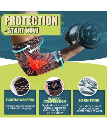 Copper Elbow Brace - Copper Infused Compression Sleeve for Tendonitis & Elbow Pain Relief XL Size for Men & Women - Comfortable Support for Tennis & Golf Elbow - Buy Online on GoSupps.com
