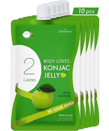 Jadamsun Body Loves Konjac Jelly (Apple, 10pc) - Korean Low Calorie Healthy Fruit Smoothie. Sugar Free Asian Snack for Diet.