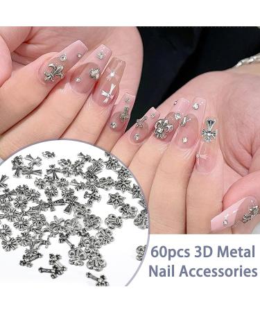 3D Silver Cross Nail Charms - Retro Punk Heart Designs for Nail Art - Nail Decoration Supplies - Buy Online on GoSupps.com