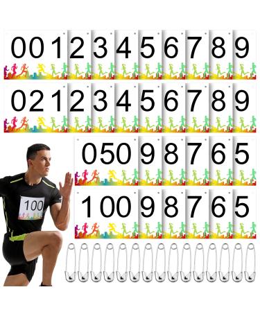 Running Bib Competitor Numbers with Safety Pins for Marathon Sports Competition Events Numbers Race Bibs Paper Tags Tear Proof Waterproof for Track and Field 6 x 7.5 Inch (1-100 Number, 100 Pieces)