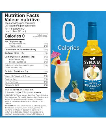 Syruvia Sugar-Free Pina Colada Syrup - 0 Calorie - Premium Flavoring Syrup for Tea Italian Sodas Beverages Desserts Ice Cream Cocktails & Mocktails - Kosher Gluten Free - 25.4 fl oz. - Buy Online on GoSupps.com