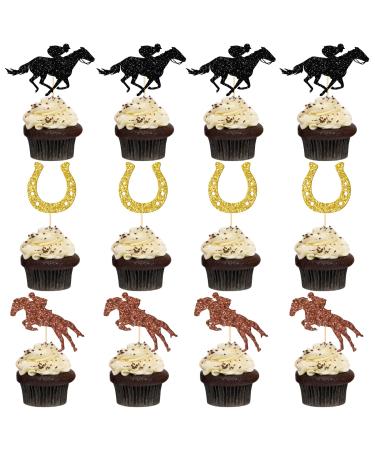 Horse Equestrian Cupcake Toppers Horseshoe Cupcake Toppers Jockey Horse Racing Cupcake Toppers Kentucky Derby Party Decorations Horse Party Supplies 24 Pcs