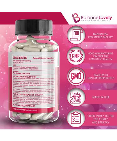 Boric Acid Suppositories 600mg - Vegan Capsules for Feminine Hygiene & Vaginal Health - Buy Online on GoSupps.com
