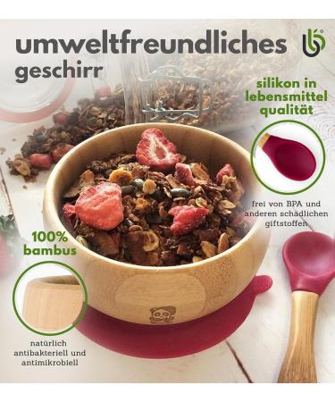 Bamboo Baby Bowl & Spoon Set Food-Safe Silicone Suction for Toddlers - Non-Toxic Stable Self-Dinnerware (11.8 oz) - Buy Online on GoSupps.com