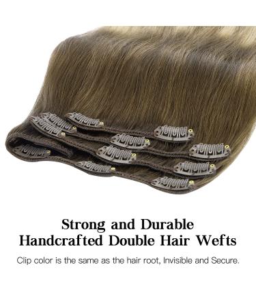 18 Clip in Hair Extensions - Real Human Hair - Walnut Brown to Ash Brown & Bleach Blonde - 120g - Buy Online on GoSupps.com