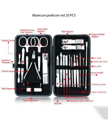20-Piece Stainless Steel Manicure & Pedicure Kit with Travel Case - Buy Online on GoSupps.com