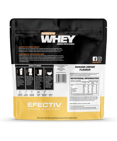 Efectiv Sports Nutrition 2Kg Banana Creme Whey Shake - Premium Protein Powder for Muscle Gain & Recovery | International Shipping Available - Buy Online on GoSupps.com