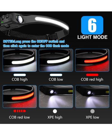 Hyted LED Rechargeable Headlamp - 2 Pack 230 Wide Angle Waterproof with Red Warning Light 6 Light Modes - Ideal for Jogging Fishing and Running - Buy Online on GoSupps.com