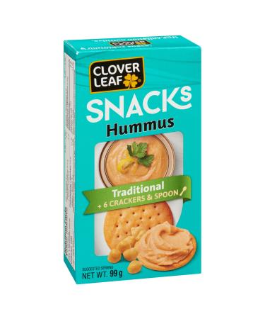 Clover Leaf Hummus Snacks Traditional kit - 99g 12 Count Kits Contain Canned Hummus 6 Crackers A Spoon Ready To Enjoy Nutritious Convenient Portable - Source Of Iron - Low In Saturated Fat