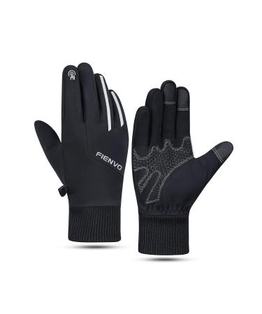 FIENVO Winter Gloves for Men Women,Thermal Water Resistant Windproof Warm Touch Screen Gloves for Running Cycling Driving Black Large
