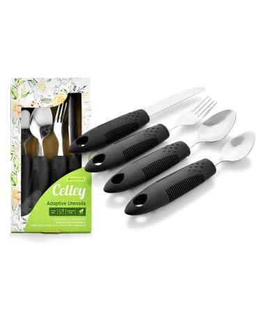 Celley Adaptive Utensils for Elderly, Arthritis, Parkinsons and Handicapped, Non-Weighted, 4 Pcs Set