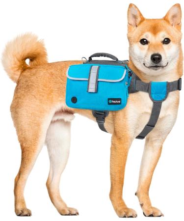 PETAMI Hundred Saddlebag for Medium & Large Dogs | Reflective Hiking Dog Vest with Side Pockets - Blue - Buy Online on GoSupps.com
