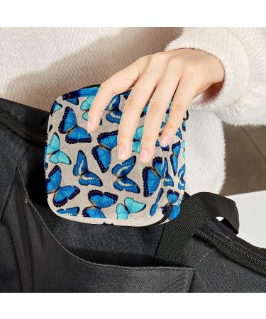 Blue Butterfly Print Menstrual Cup & Pad Storage Bag - Portable Sanitary Napkin Pouch - Color 8 - Buy Online on GoSupps.com