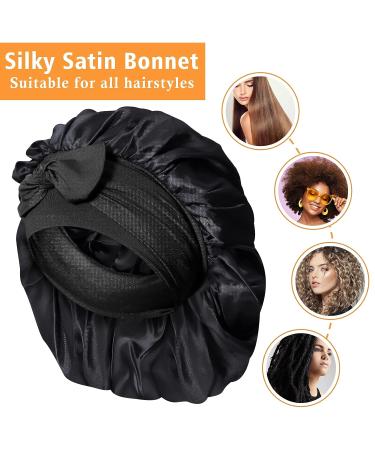 Kenllas Large Satin Silk Bonnet for Women - Black Sleep Cap for Curly Hair Care - Buy Online on GoSupps.com