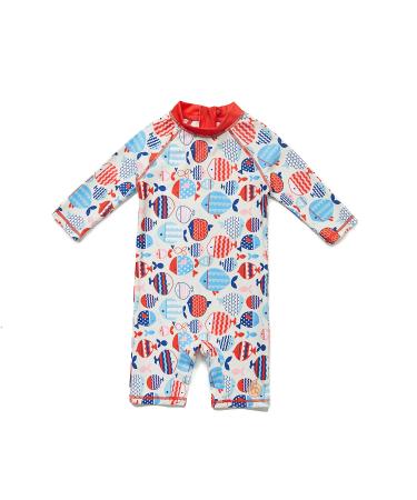 Bonverano Baby Girls Swimsuit UPF 50+ UV Protection One Pieces Sunsuit with Sun Cap (Colourful Fish 3-6Months) 3 Months Colourful Fish - Buy Online on GoSupps.com