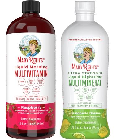 Liquid Multivitamin Raspberry & Liquid Multimineral Lemonade Bundle by Mary Ruth's | Vitamin A B C D3 E & Amino Acids | Immune & Energy Support | Sleep Support | Magnesium Calcium & MSM Supplement
