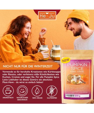 He-Ju pumpkin spice for pumpkin spice latte macchiato 1x 200g pumpkin spice for pumpkin puree and pumpkin pie natural vegan and gluten free - Buy Online on GoSupps.com
