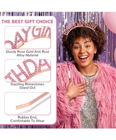 Birthday Crowns Pink Girl Sash & Tiara Set Princess Rhinestone Headband Sash Gifts Sweet Happy Birthday Accessories Glitter Tiara for Girl Women Decorations Wedding Party Favors - Buy Online on GoSupps.com