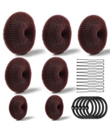 Donut Bun Maker, TsMADDTs Hair Ring Style Bun Maker Set with 7pcs Hair Bun Makers 5pcs Hair Elastic Bands 20pcs Hair Pins Dark Brown A-Brown