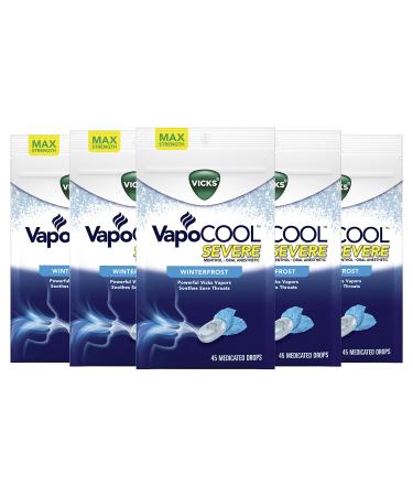 VapoCOOL Severe, Medicated Drops, Menthol Soothes Sore Throat Pain Caused by Cough, Winterfrost Flavor, 225 Drops (5 Packs of 45)