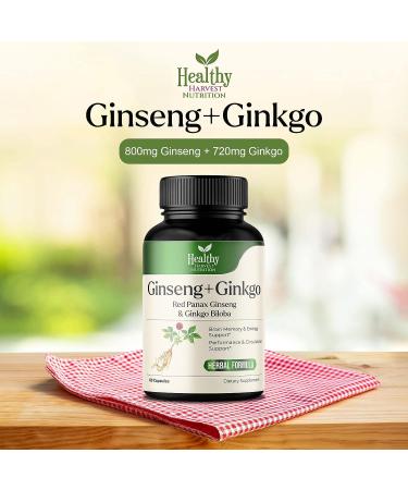 Ginkgo Biloba & Ginseng Korean Red Panax Extract - Brain Memory Supplement for Performance Energy & Immune Support - Nootropic for Mental Function - 60 Capsules - Buy Online on GoSupps.com