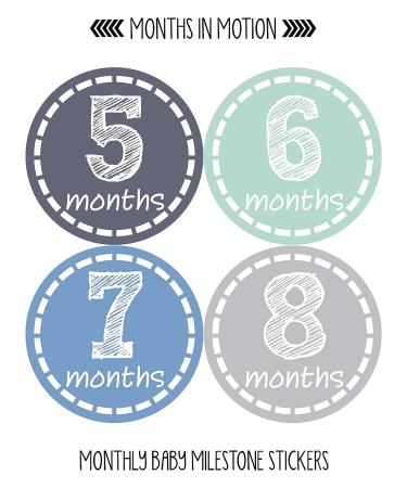 Baby Boy Monthly Milestone Stickers - Set of 12 | Newborn Boy Month Stickers for Baby's First Year Growth and Milestones - Buy Online on GoSupps.com