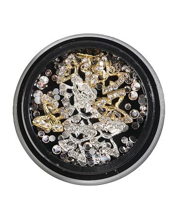 FEIlei Butterfly Nail Charms Metal Nail Studs 3D Nail Rhinestones Nail Art Decorations
