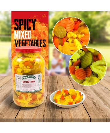 HOT MIX Vegan Snack Pack - Spicy Pickled Cauliflower, Carrots, Pickles & Yellow Chilis - 1 Gallon (128 Fl Oz) - Buy Online on GoSupps.com