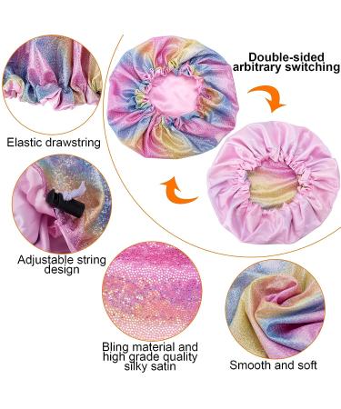 OIIKI 2PCS Kids Silk Bonnets - Colorful Sparkle Adjustable Caps for Soft Night Sleep - Hair Protect Accessories for Children - Buy Online on GoSupps.com