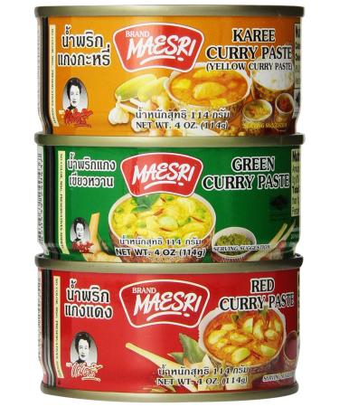 Thai Green Red Yellow Curry Pastes Set (Original Version), 4 Ounce (Pack of 6)