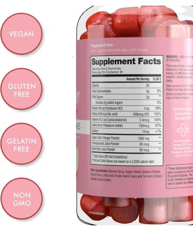 Flat Tummy Apple Cider Vinegar Gummies - 60 Count for Energy Boost, Detox & Gut Health Support - Vegan, Non-GMO with Mother, Apples, Beetroot, Vitamin B9, B12 Superfoods - Buy Online on GoSupps.com
