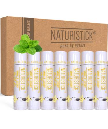 7-Pack Vanilla Lip Balm Gift Set by Naturistick. 100% Natural Ingredients. Best Beeswax Chapstick for Dry Chapped Lips. Made in USA