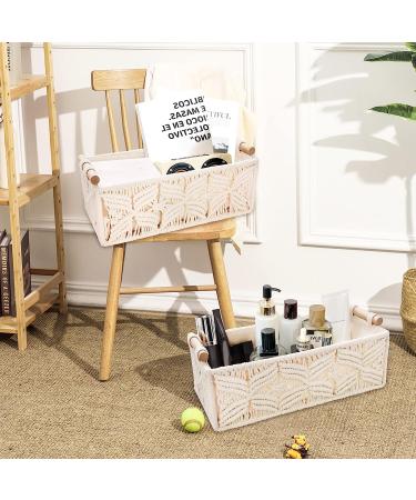 Set of 2 Ivory Macrame Storage Baskets - Boho Decor for Bathroom, Bedroom, Nursery, Living Room - Woven Decorative Basket for Organizing - Beige - Buy Online on GoSupps.com