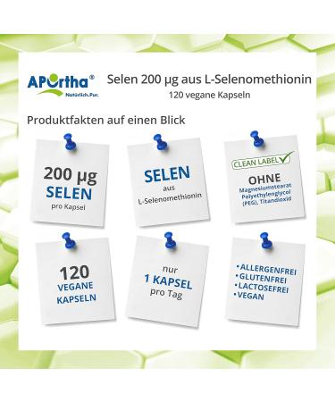 Aportha Selenium Capsules 120 Pieces | 200 g L-Selenomethionin | Vegan Gluten-Free & Easy to Swallow - Shop Now! - Buy Online on GoSupps.com