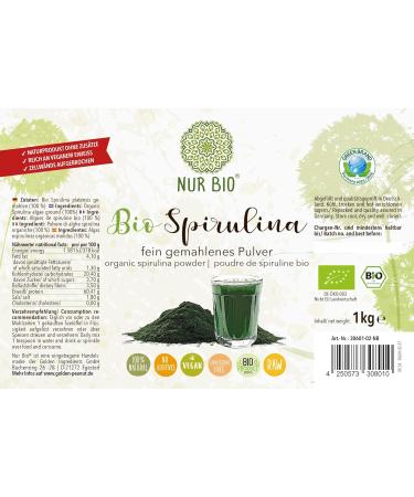 NUR BIO Spirulina Powder 1 kg Green Superfood Vegetable Protein Nutrient Rich Vegan - Buy Online on GoSupps.com
